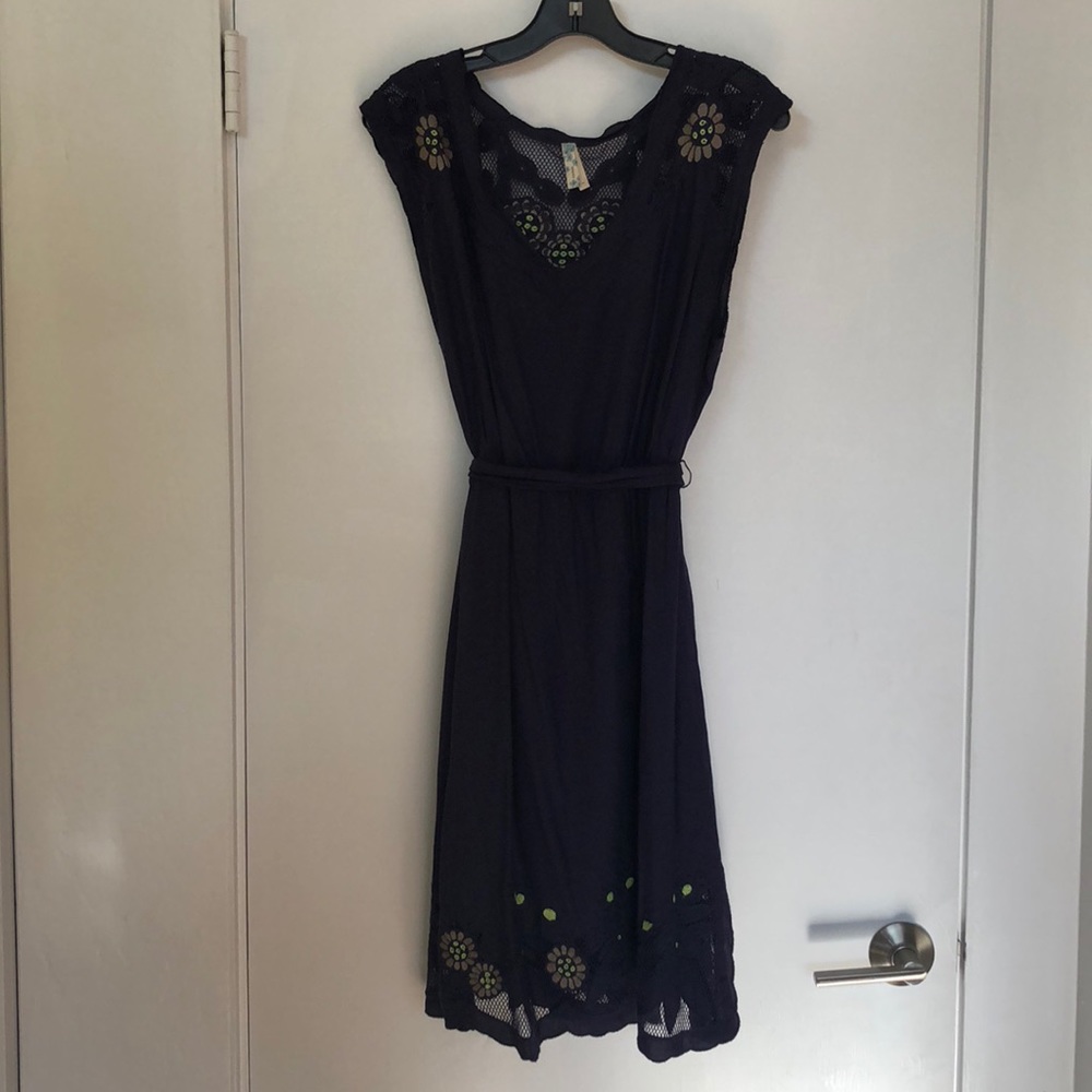 SZ MED Maeve Navy Embroidered Tie-Waist Sundress